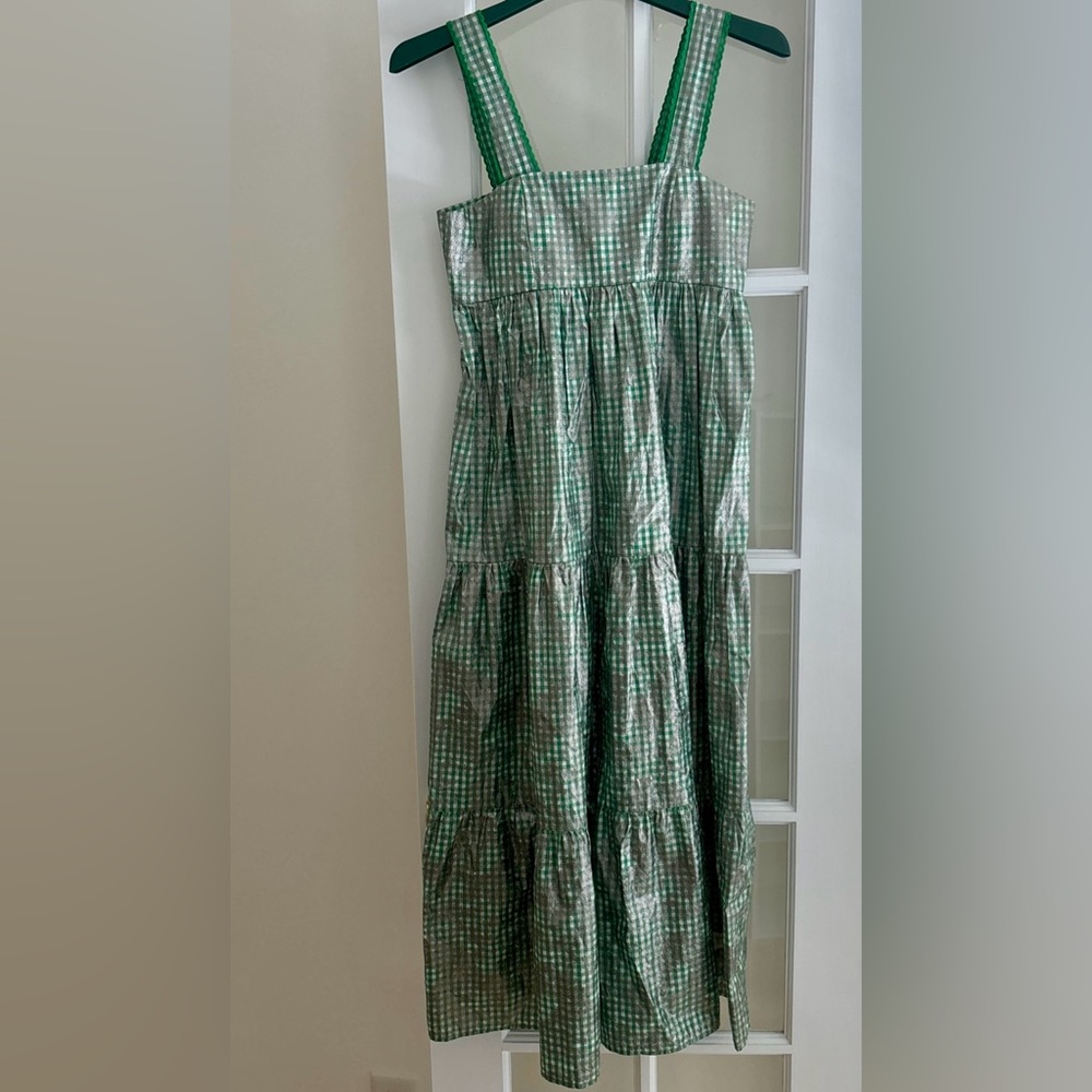 Hunter Bell New York Green Gingham Check “Poppy” Sleeveless Tiered Dress Sz S - Picture 3 of 7